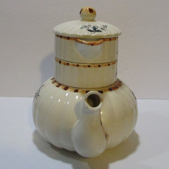 vtg stackable teapot creamer sugar all in one tea set checkered vine decor Japan - Picture 4 of 9